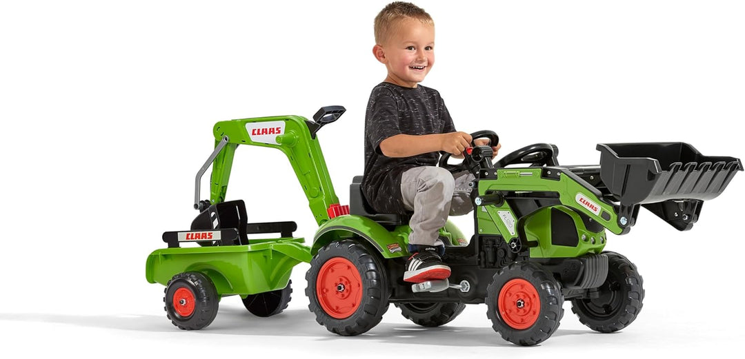 Falk – 2040N – Outdoor-Spielzeug – Baggerlader Claas Arion 410 + Anhänger + Baggerschaufel