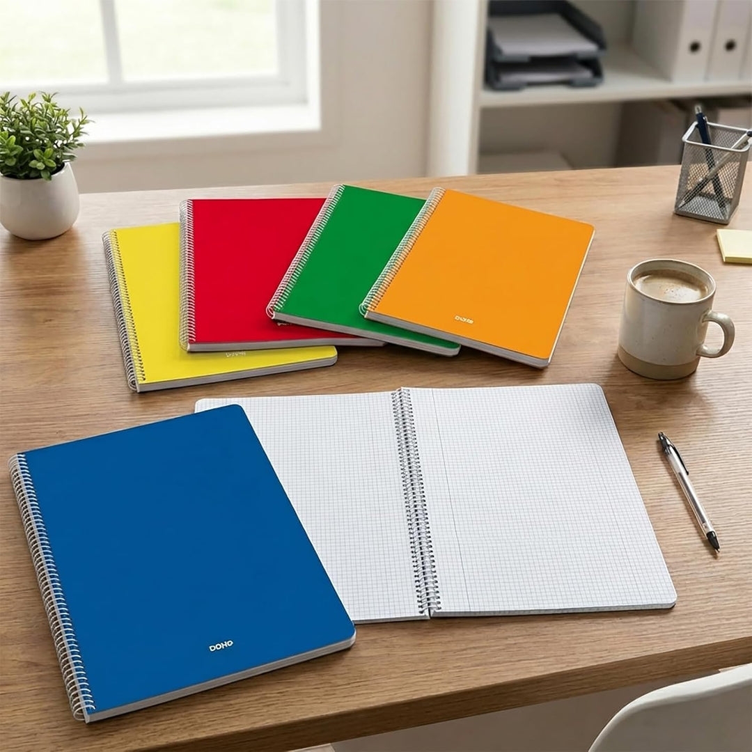 Dohe - Hefte A4+ (5 St.) - Grösse 21,5x31,5 cm, 5 Farben: Blau, Rot, Orange, Gelb und Grün, 80 karie