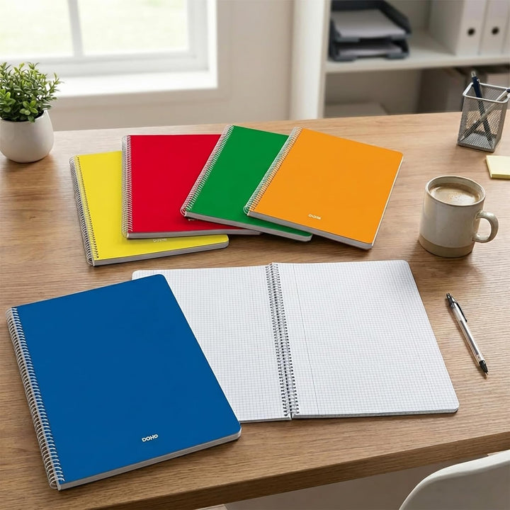 Dohe - Hefte A4+ (5 St.) - Grösse 21,5x31,5 cm, 5 Farben: Blau, Rot, Orange, Gelb und Grün, 80 karie