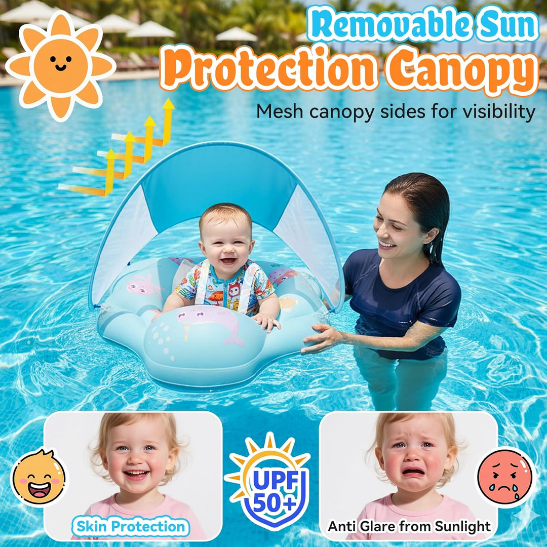 Schwimmring Baby mit Sonnendach Ninonly Baby Wasserspielring mit UPF50+ Sonnenschutz Verstellbares D