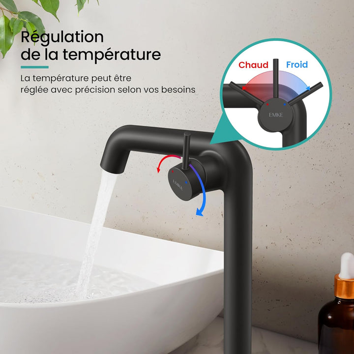 EMKE Wasserhahn für Badezimmer, Schwarz, matt, Einhebelmischer aus Messing, Keramikkartusche, 332 x