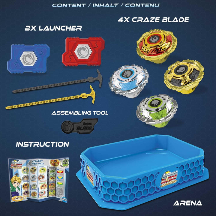Craze Blade XXL Battle Set 4er Blade Kreisel Metall Kampfkreisel inkl. Zubehör Kampfarena Kreisel Ar