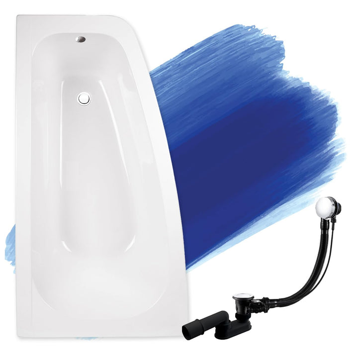 BADLAND Badewanne Original Weiss Acryl Wanne Eckbadewanne LUNA 150x80 Links KOMPLETTSET SET + Füssen