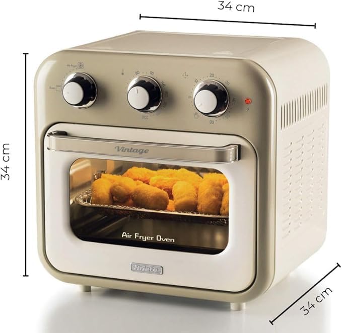 Ariete Vintage, 4632 2-in-1 Heissluftfritteuse und Ofen, 16 L Fassungsvermögen, Körbe und Drehspiess