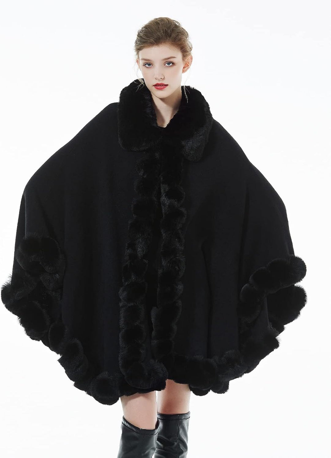 BEAUTELICATE Kunstpelz Poncho Cape Strick Damen Winter Kunstfell Stola Schal Cape Cardigan Warm mit