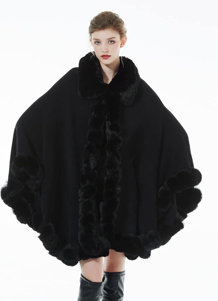 BEAUTELICATE Kunstpelz Poncho Cape Strick Damen Winter Kunstfell Stola Schal Cape Cardigan Warm mit