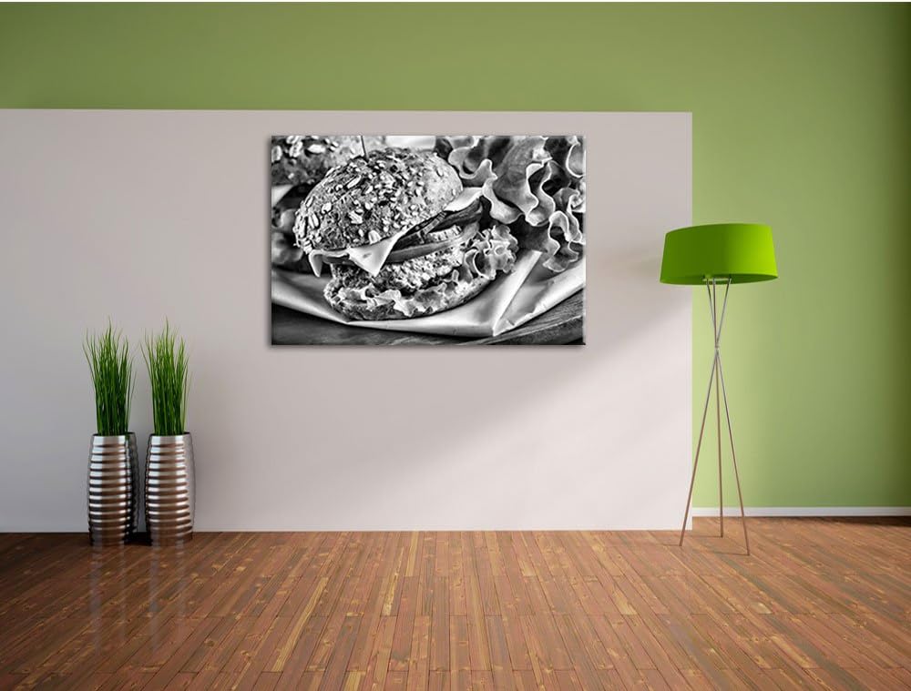 Pixxprint Monocrome, Köstlicher Hamburger als Leinwandbild/Grösse: 100x70 / Wandbild/Kunstdruck/fert