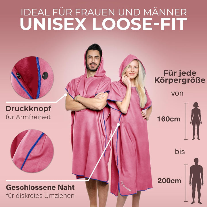 NirvanaShape Handtuch-Poncho für Erwachsene, Umziehhilfe & Handtuch zugleich, Surf-Poncho mit Quick-