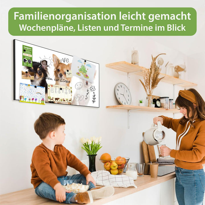 banjado Magnettafel schwarz 78 x 37cm / Magnetwand Metall/Magnetpinnwand als Memoboard/Pinnwand Magn