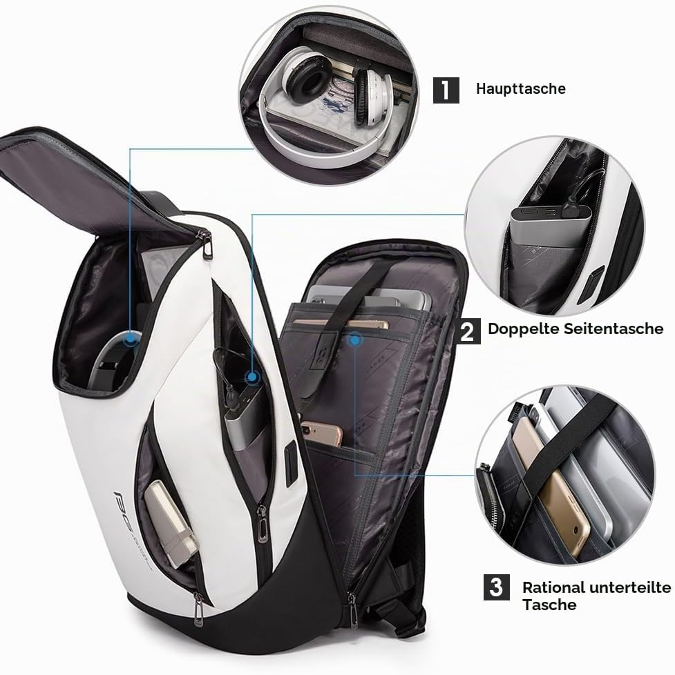 BANGE Business-Smart-Rucksack, wasserdicht, 39,6 cm (15,6 Zoll), Laptop-Rucksack mit USB-Ladeanschlu