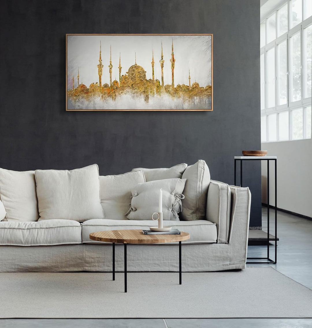 YS-Art XXL Abstrakt Acryl Gemälde auf Leinwand mit Rahmen Moschee handgemalte Wandbilder Wohnzimmer