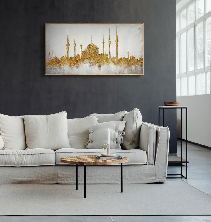YS-Art XXL Abstrakt Acryl Gemälde auf Leinwand mit Rahmen Moschee handgemalte Wandbilder Wohnzimmer