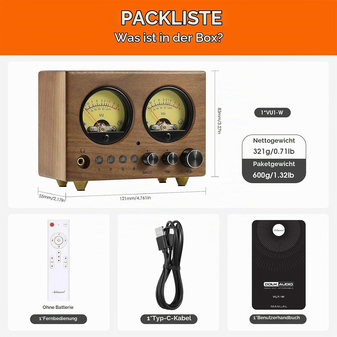 4-IN-1-OUT Audio Umschalter Stereo-Vorverstärker mit VU-Meter und Fernbedienung