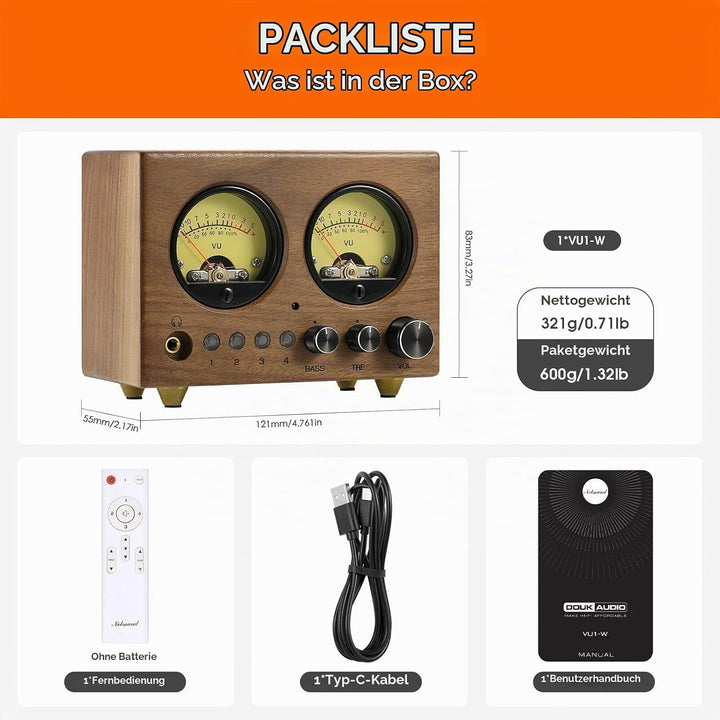 4-IN-1-OUT Audio Umschalter Stereo-Vorverstärker mit VU-Meter und Fernbedienung