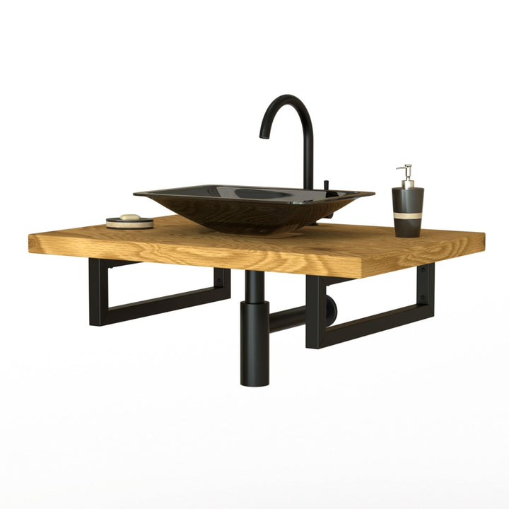 ML-Design 2er Set Wandkonsole für Waschtisch, 500x150 mm, Schwarz, Stahl, Design Waschtischhalterung