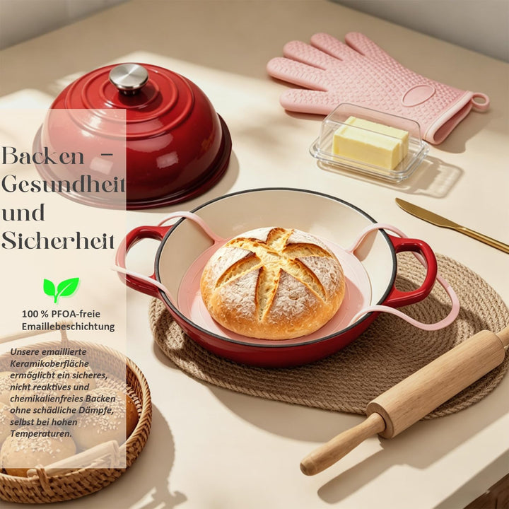 LINMAGCO Gusseisen Brotbacktopf mit Deckel & Gärkorb – Emaille Dutch Oven für Sauerteigbrot – 4,6L B