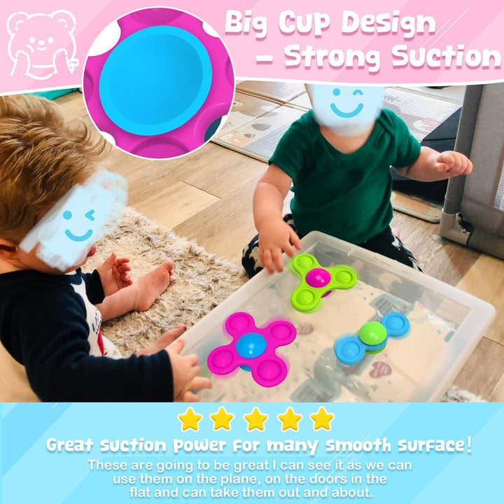 Guibola Saugnapf Spielzeug Baby 3 Stück Sensorik Spinner Baby Tierdruckmuster 10 Monate+ Silikon Bad