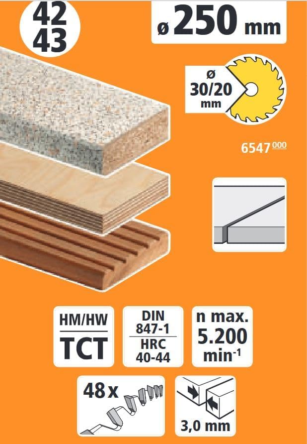 wolfcraft 6547000 Kapp- und Gehrungssägeblatt ø 250 mm - feine, saubere Schnitte
