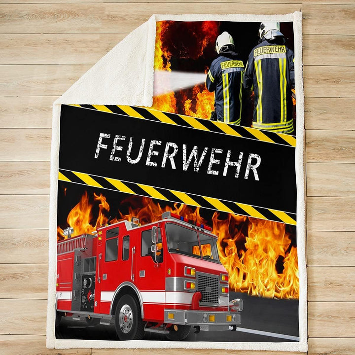 Loussiesd Feuerwehr Thema Kuscheldecke Feuerwehrwagen Decke 130x150cm für Jungen Kinder Jugendliche