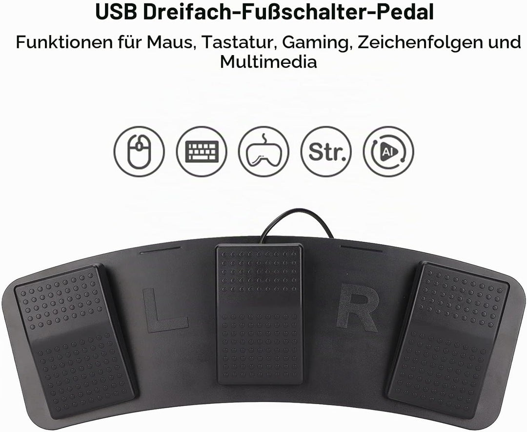 ASHATA USB-Fusspedal, USB-Dreifach-Fussschalterpedal, Multifunktionales, Ergonomisches Dreifach-Fuss