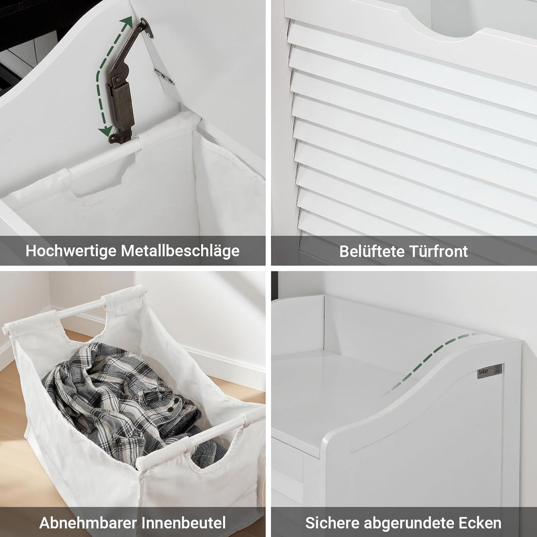SoBuy Schuhbank mit Sitzfläche & Stauraum – Wäschetruhe mit herausnehmbarem Wäschesack, stabil & pla