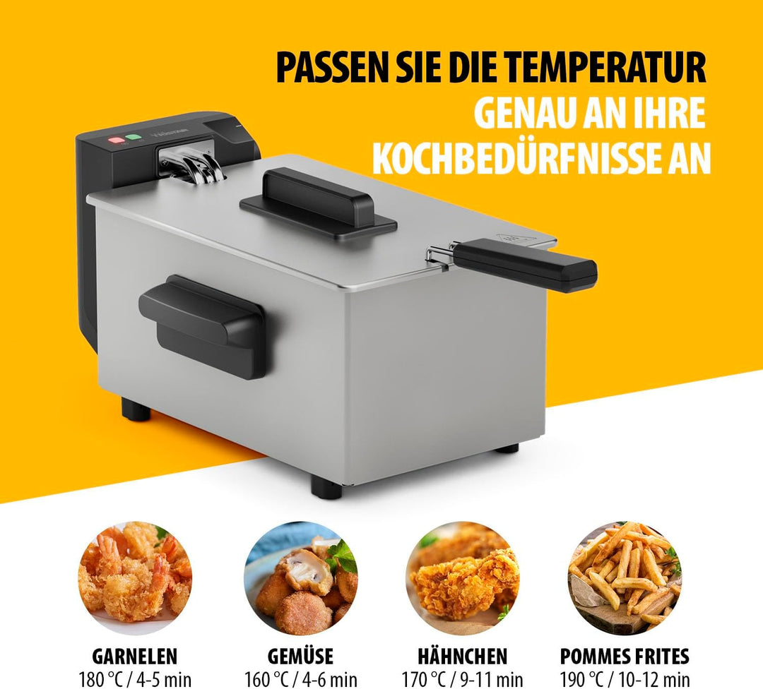 Tristar Edelstahl-Fritteuse, 3L Kapazität, Temperaturregelung bis 190°C, Kaltzone, Spülmaschinengeei