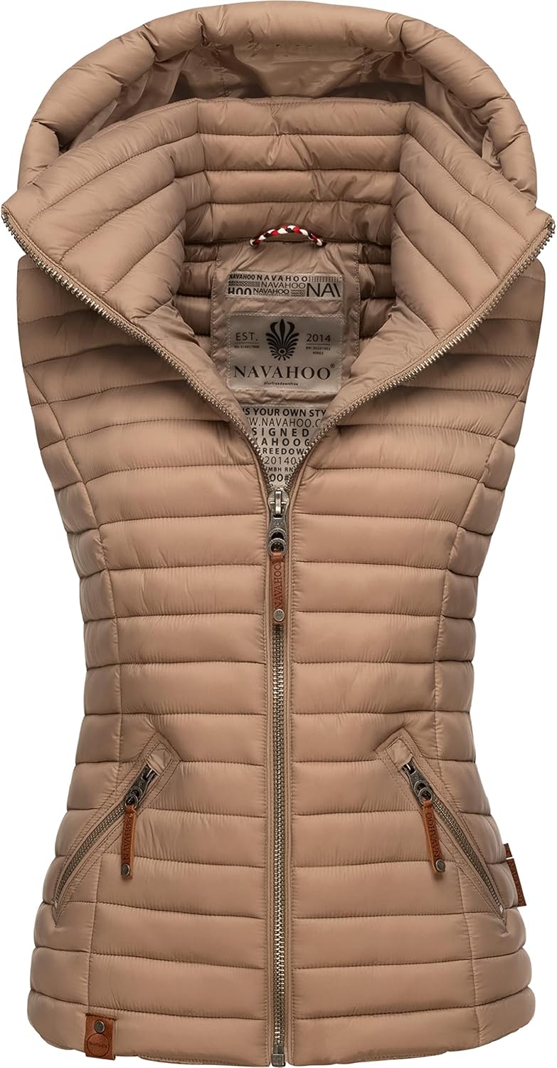 Navahoo Damen Übergangsjacke leichte Steppweste mit Abnehmbarer Kapuze Shadaa XS-3XL XS Taupe Grey,