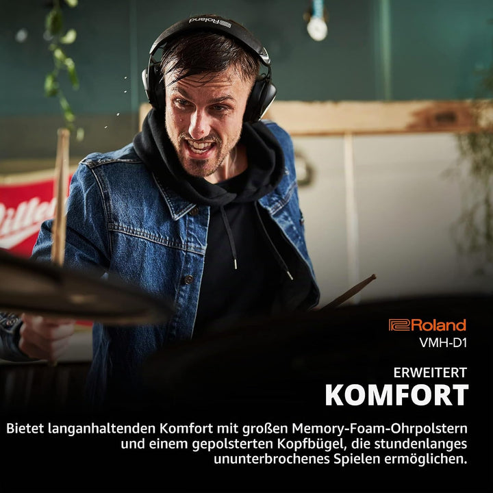 Roland VMH-D1 V-Drums Kopfhörer | Entwickelt von Roland &amp; V-Moda für V-Drums &amp; alle E-Drumkits | Imm