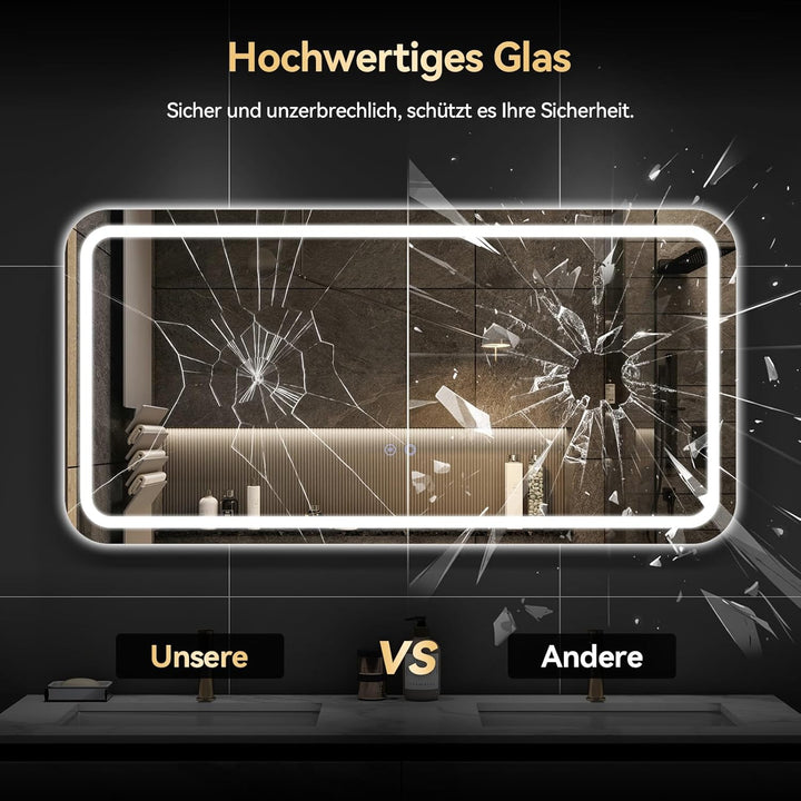 YOURLITE Badspiegel-mit-Beleuchtung 120x60cm,Badezimmerspiegel mit Beleuchtung,Touch-Schalter,Rechte