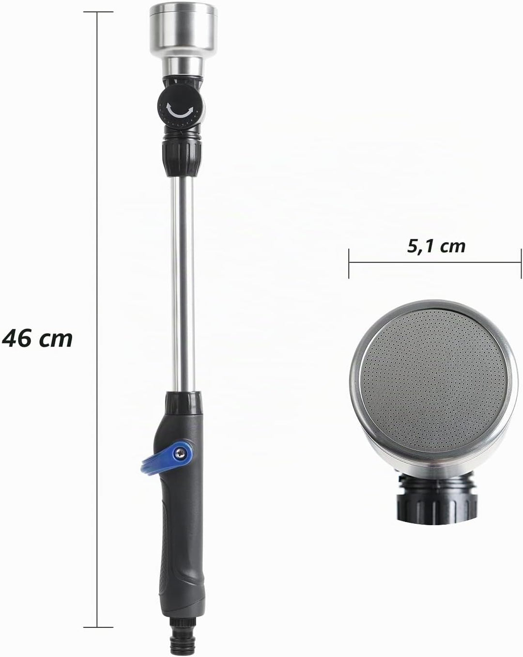 STYDDI Sanfte Bewässerungsstab, Aluminium Giessstab mit 180° Beweglicher Edelstahl Sprühkopf, Garten