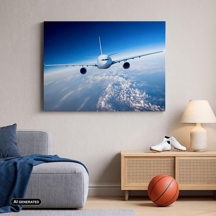 Bilder auf Leinwand 100x70cm Leinwandbild Flugzeug himmel wolken flug Gross Wanddeko Bild Schlafzimm