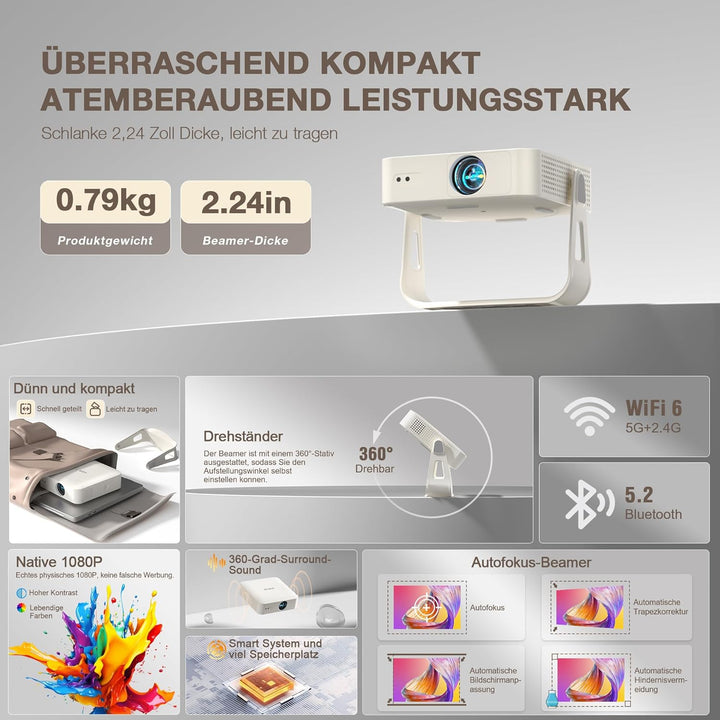 Smart Beamer Netflix Offiziell Mini Projektor 4K mit Autofokus ＆ Trapezkorrektur, VOPLLS 700ANSI 108