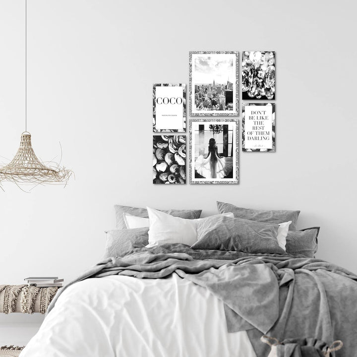 Novart Wandbilder Set Fashion Coco New York Schwarz Weiss - KEIN EXTRA RAHMEN BENÖTIGT - Modern Deko