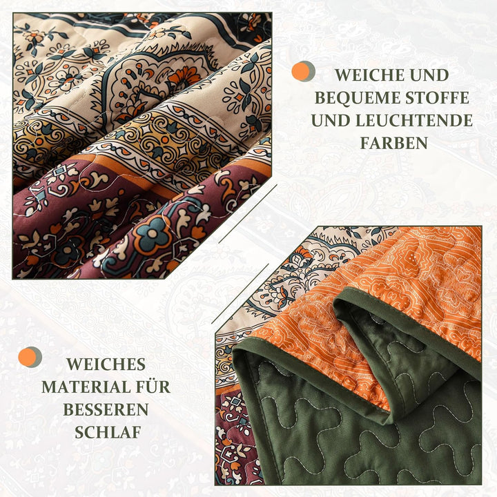 WONGS BEDDING Tagesdecke 220x240 Bettüberwurf Boho Decke Steppdecke 3 Teilig Doppelbett Gesteppt Bet