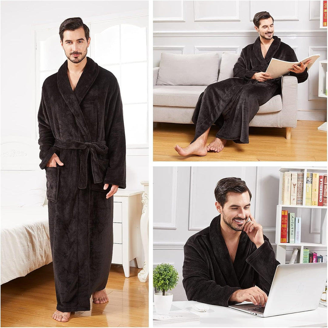 FashGudim Herren Bademäntel gross und gross in voller Länge Plüsch Fleece lange Robe Schal Kragen wa