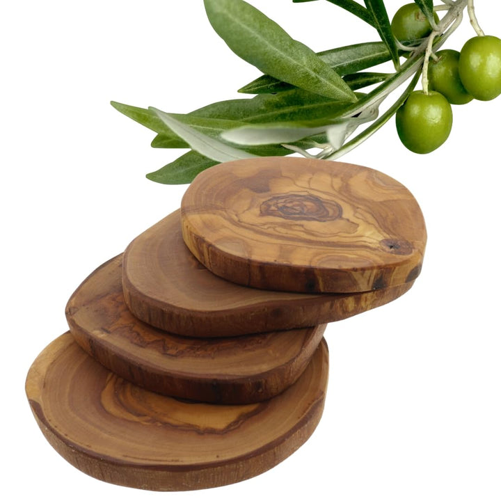 HOFMEISTER® Untersetzer 4er Set Olivenholz - Glasuntersetzer aus Holz aus 4 Olivenholzscheiben - Nat