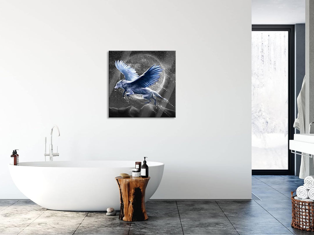 Pixxprint Glasbild | Wandbild auf Echtglas | Wolf mit Flügeln | 80x80 cm | inkl. Aufhängung und Abst