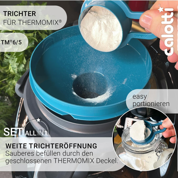 Multitools für Thermomix TM6 und TM5 - Trichter, Mixraumverkleinerer, Dampfkamin, Spritzschutz, Teig