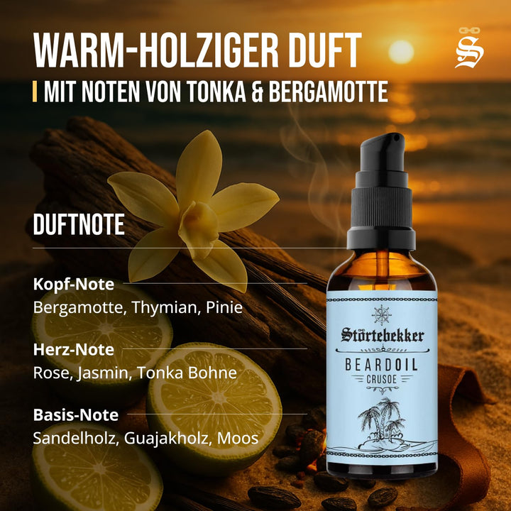 Störtebekker® Premium Bartöl Crusoe - tägliche Bartpflege für 3-Tage-Bart bis Vollbart - 50ml Beard