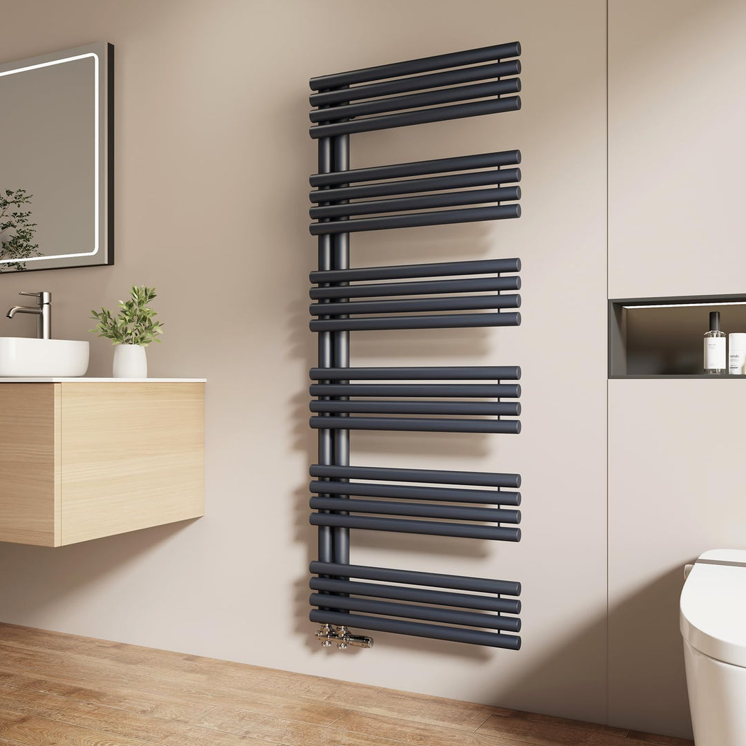 EMKE Design Rundrohr Badheizkörper 1535x600 mm, Handtuchheizkörper mit Seitenanschluss, Handtuchtroc