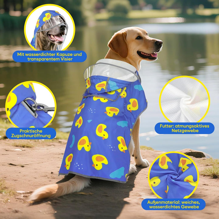 Hunderegenmantel-Einstellbare Regenmantel Hund, Wasserdichter Regenjacke Hund mit Kapuze & Kragenloc
