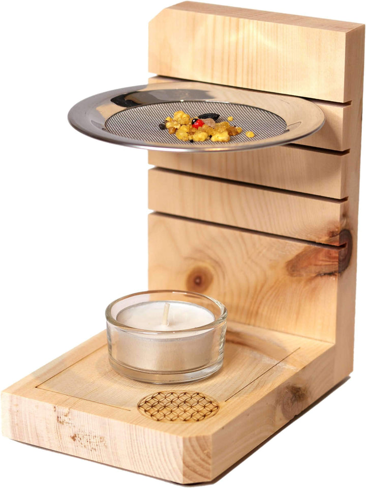 Dekobox Räucherstövchen - Duftbrenner aus Zirbenholz - höhenverstellbar