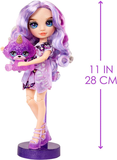 Rainbow High Modepuppe mit Schleim & Haustier - Violet (Lila) - 28 cm Schimmernde Puppe mit Glitzers