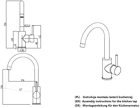 VBChome Spültischarmatur Gold Inox Edelstahl 360°drehbar U- Form Küche Wasserhahn Küchenarmatur Einh