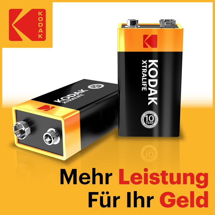 Kodak | 9 Volt Blockbatterie für Rauchmelder | 9V Batterien | 10 Stück | PP3, 9V
