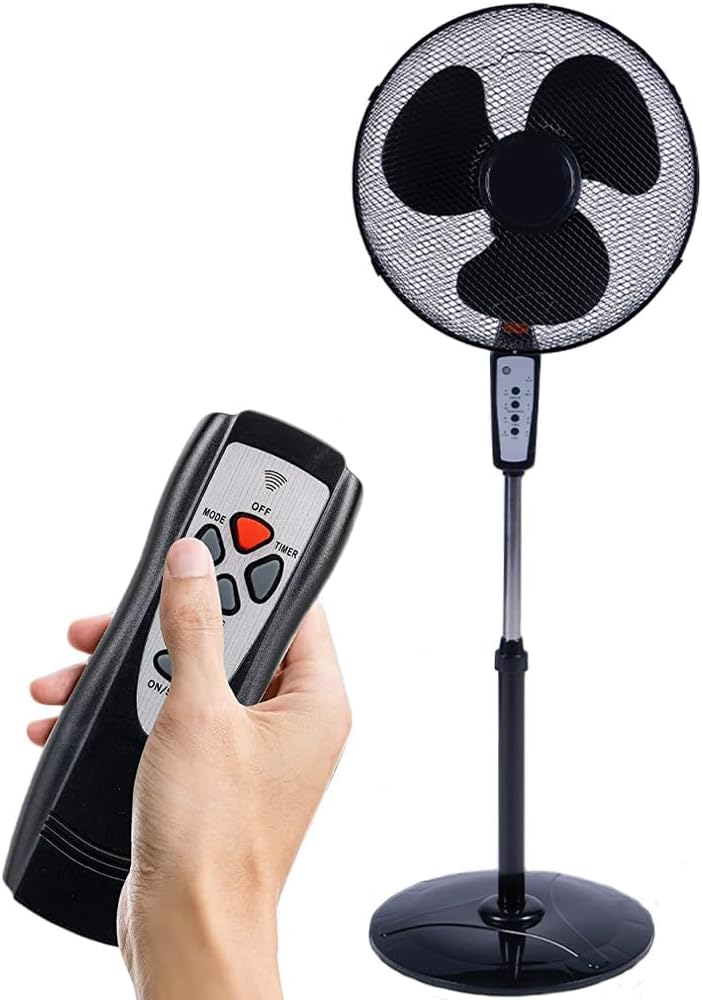 BAKAJI Standventilator mit Fernbedienung, runder Sockel, 40-cm-Flügel, 3 Oszillationsgeschwindigkeit