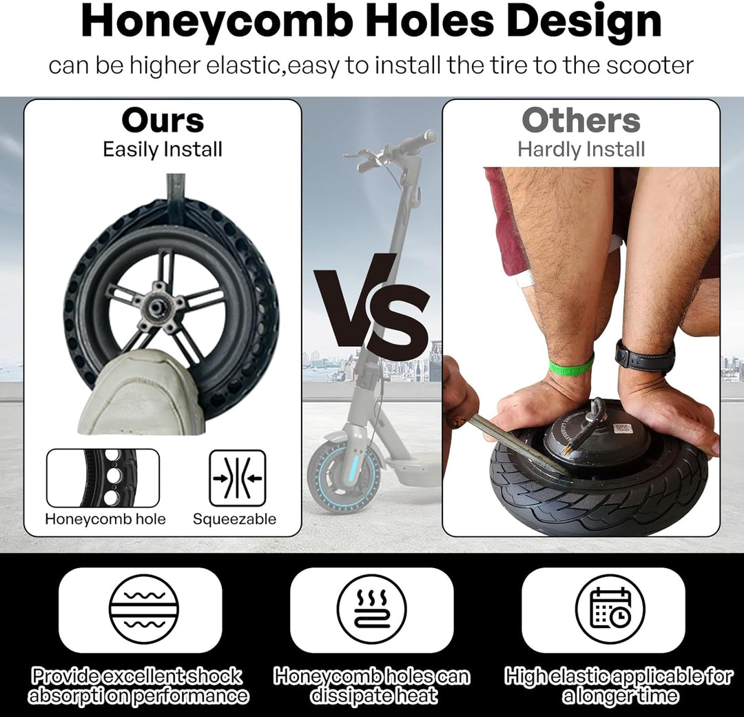 HAONAIMO E-Scooter-Reifen, 10 x 2,5 Zoll Vollgummireifen, 10 Zoll Vollgummi-Ersatzräder, 60/70–6,5 E