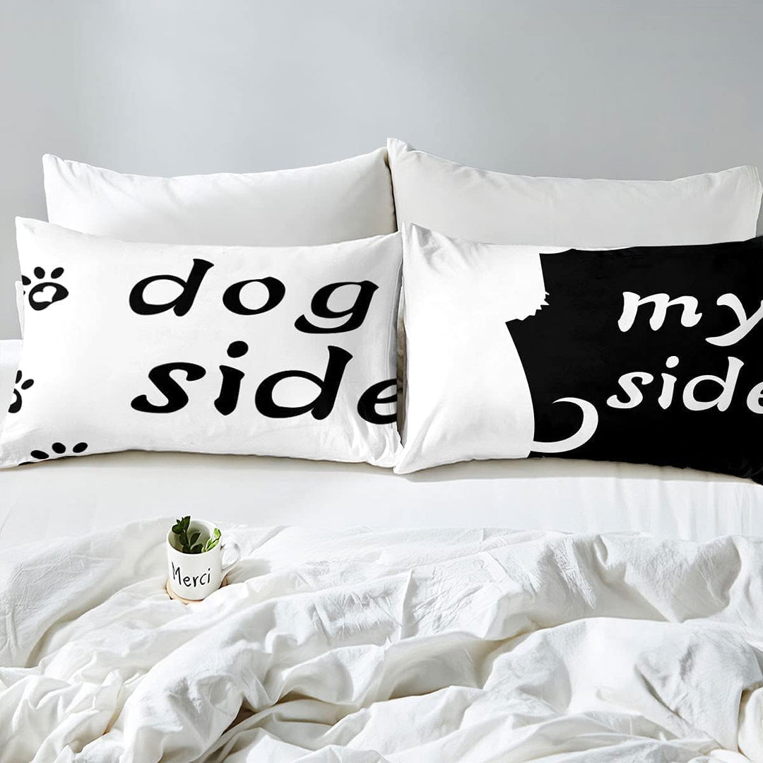 Homewish Dog Side and My Side Bettwäsche Set,155x220 Schwarz Weiss Hundedeckenbezug Set,für Mädchen,