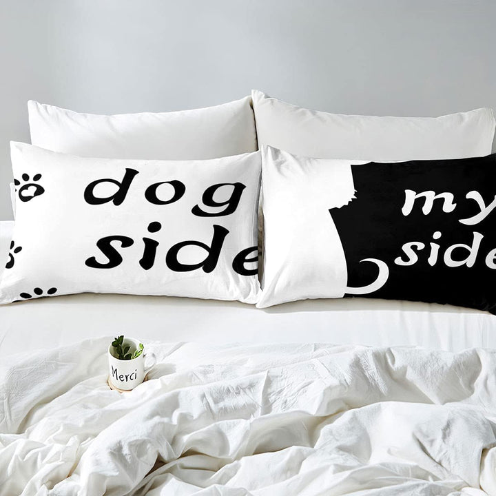 Homewish Dog Side and My Side Bettwäsche Set,155x220 Schwarz Weiss Hundedeckenbezug Set,für Mädchen,