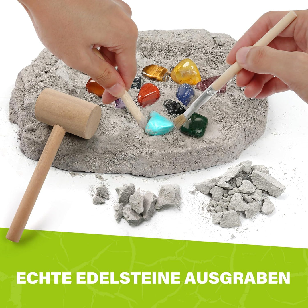 LotFancy Ausgrabungsset für Kinder, 20 Echte Edelsteine Ausgraben für Kinder ab 8 9 10 Jahren, Gesch